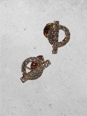 Hermes Gold Crystal Pavé Logo Stud Earrings